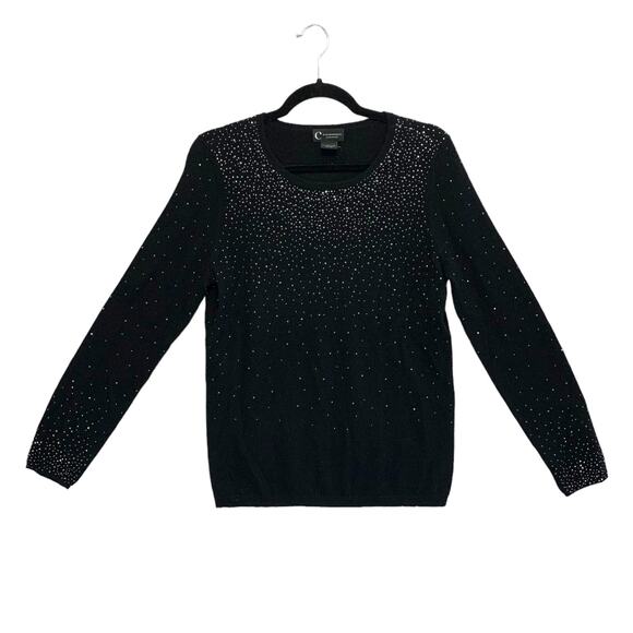 C By Bloomingdale's 100% Cashmere Embellished Long Sleeve Sweater Sz L Black - Picture 1 of 5